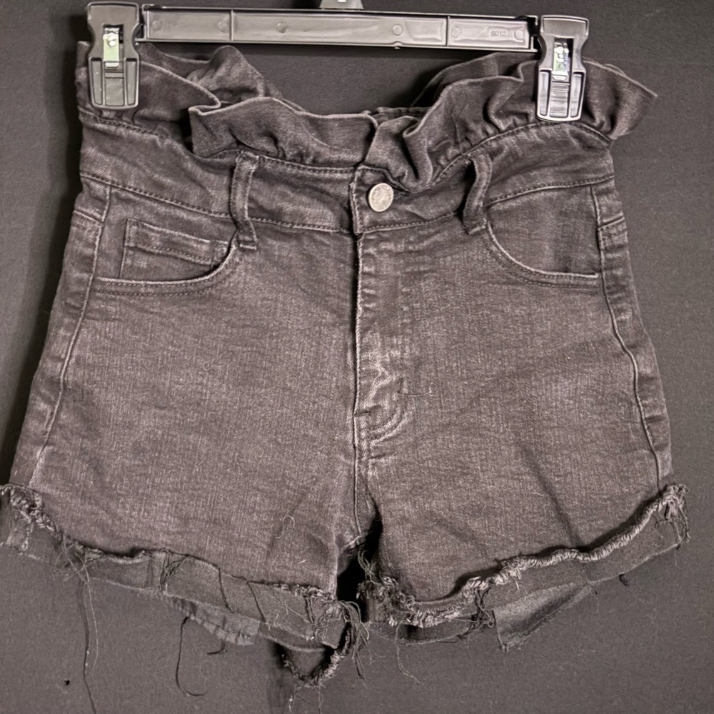 Black Label Paperbag Waist Distressed Denim Shorts